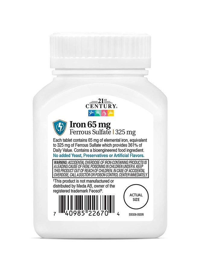 21st Century Iron 65 mg Ferrous Sulfate 325 mg - 120 Tablets - Image 2